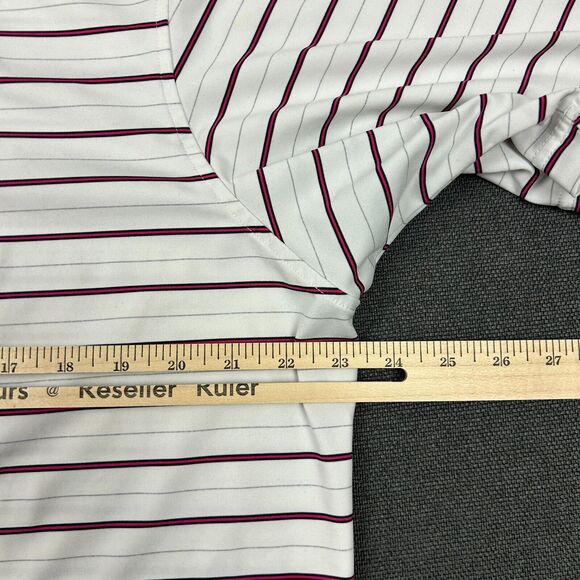 Fairway & Greene Polo Shirt Mens Large Tech Performance White Pink Striped Logo - Picture 6 of 8